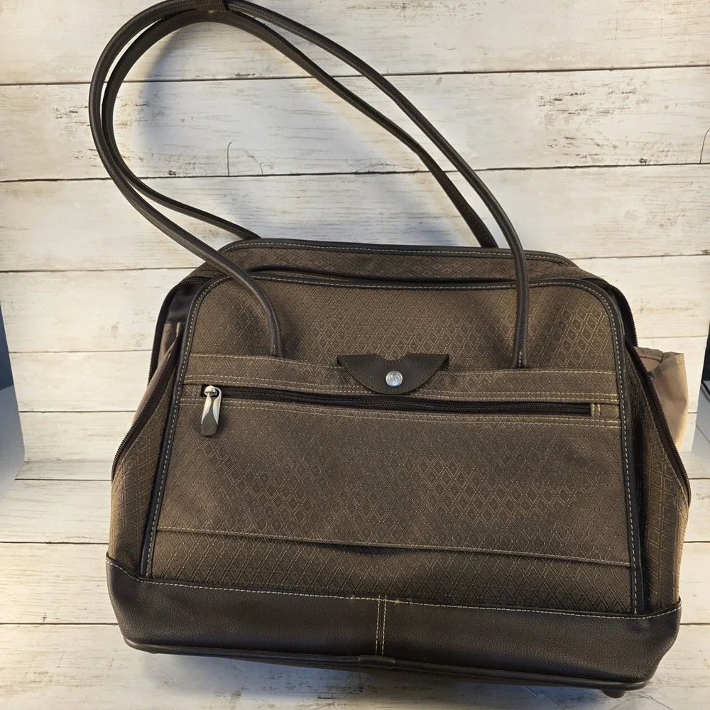 Samsonite Brown Diamond Pattern Laptop Briefcase Business Travel Bag Organizer
